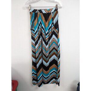 The Zig Zag Stripe Maxi Skirt Size S Blue Brown Pink Striped Stretch Modest